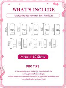 SANRIO 24片Y2K风格白色法式长方形美甲贴纸，配有可爱的黑色蝴蝶结和花朵装饰，粉嫩少女风，完美适配亚克力假指甲，内含1瓶果冻胶和1个指甲锉，适合女性和女孩日常派对使用。 - 彩色 - 查看 6