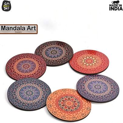 6pcs/Set Exquisite Wooden Coasters With Proper Coaster Holder, Suitable For Tea Cups, Coffee Cups And Glasses, 1 Set Of 6pcs, 1800pcs/300 Sets