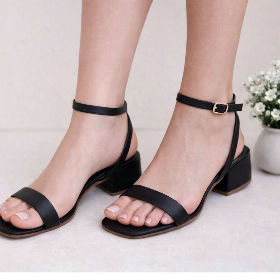 Women's Block Heel Sandal With Buckle, Casual And Elegant. - màu đen - Xem 1