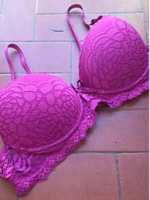 Lace Bra With Underwire, Basic Padded Cups, Comfortable Bra With Underwire. - Rose Red - View 3