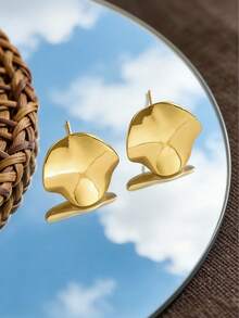 1 Pair Asymmetric Wavy Metal Earrings, Suitable As Daily Wear Jewelry For Women - Multicolor - View 4