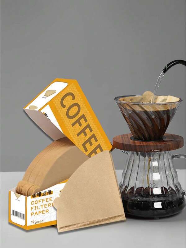 50/100pcs V-Shaped And Fan-Shaped Coffee Filter Papers - Portable Packaging, Drip Coffee Filter Papers For Hand Drip Coffee, Natural Wood Color Coffee Filter Papers With High Toughness And Clear Texture | No Fluorescence | No Odor | Conical Design - Disposable, For Pouring/Dripping/Steeping Afternoon Tea, Office, Commercial And Home Coffee Supplies
