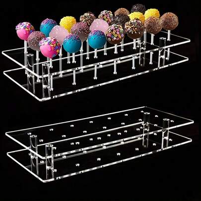 1pc Transparent Acrylic Cake Display Stand - With 21 Holes Lollipop Rack - For Weddings, Parties, Birthdays, Halloween Etc. - Easy To Use