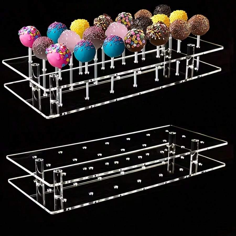 1个透明亚克力蛋糕展示架 - 带21孔棒棒糖架 - 适用于婚礼、派对、生日、万圣节等场合 - 易于使用 - 查看 1