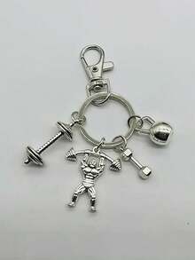 1pc Gym Gift Keychain Pendant, Barbell & Dumbbell Keyring, Men's Keychain Accessory - Multicolor - View 6