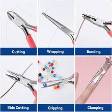 KLONKEE 5件套迷你粉色珠宝钳工具套装，包括尖嘴钳、斜口钳和长嘴钳，适合女性珠宝制作、维修和工艺制作。 - 彩色 - 查看 5