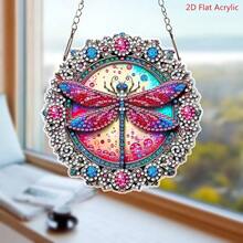 Kit de pintura de diamantes acrílicos 2D, colgante de libélula de diamante vintage, mosaico de cristal asimétrico hecho a mano, adecuado para principiantes, decoración multifuncional de pared y ventana, decoración navideña perfecta y regalo creativo para el hogar, el jardín o el patio - A - Ver 1