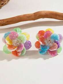 1 Pair Colorful Dopamine Vintage French Pastoral Macaron Flower Earrings (Random Color Combination) - Multicolor - View 3