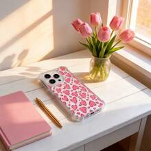 1pc Cute Plush Heart-Shaped Transparent Airbag Shockproof Phone Case Compatible With Apple 7/8/X/XR/XS Max/11/12/13/14/15/16/17 Pro Max, Galaxy A14/A15/A16/A17/A04/A05/A06/A07/A54/A55/A56/A57/A34/A35/A36/A37/S26/S26 Plus/S26 Ultra, 12C/13C/14C/15C, Honor 400/400 Pro/400 Lite/300/300 Pro/200, C85 Pro/C75/C71/C63/C53 - Clear - View 1