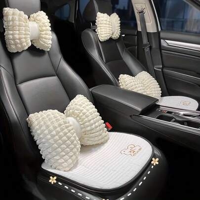Car Headrest & Lumbar Support Pillow Set, Creative Floral Design Neck Rest And Waist Cushion, Comfortable Car Interior Accessories, For Comfortable Long-Distance Travel, Neck Protection, Waist Protection, Car Puff Detachable And Washable, Suitable All Seasons, Car Pillow,Car Accessories