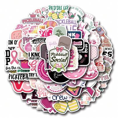 60 Pcs Pink Pickleball Vinyl Stickers, Beautiful And Practical, Suitable For Scrapbooks, Diaries, Bumpers, Skateboards, Water Bottles, Helmets, Water Cups, Car Stickers, Etc.