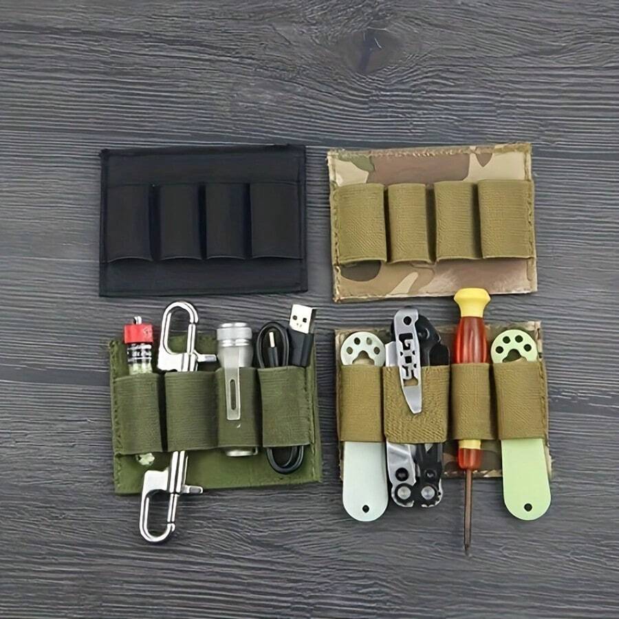 10x7.5厘米战术背带户外收纳袋 - 弹性战术背带，4槽设计，多功能户外装备收纳背带，轻巧便携，适合日常携带、露营、徒步旅行、战术装备收纳、户外工具存放和战术装备携带，户外装备、露营配件、狩猎配件，多槽战术背带收纳袋，多用途户外背带收纳袋 - 彩色 - 查看 1