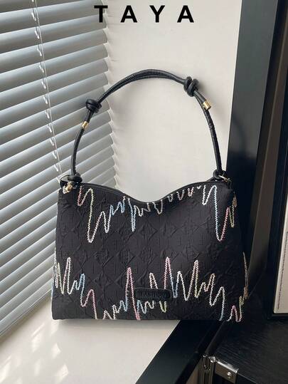 New Retro Fashion Square Bag, Zipper Opening, Striped Line Decor, Adjustable Shoulder Strap, Small Capacity Lightweight Minimalist Soft Shoulder Bag. Suitable For Women's Daily Life, Commuting, Work, Vacation And Student Use