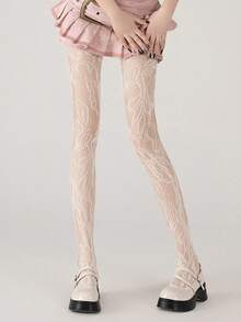 1pc Floral Fishnet Stockings, Y2K Baddie Aesthetic Black Mesh Tights, Pair With Thigh High Boots - Multicolor - View 21