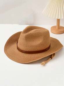 A Wide-Brimmed Straw Hat Suitable For Women, Featuring Sun Protection Properties. A Western Cowboy Hat/Jeans Hat With Sun Protection For Summer Beach Use. It Is Designed With A Sturdy Structure That Is Also Easy To Fold. - Panama Classic Straw Hat - View 6