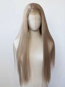 Unisex Adult Synthetic Lace Front Wig, 13x3 - Pre-Plucked, Heat Resistant Fiber, Long Straight Hair Basic Style, 180% Density, Available In Honey Blonde, Chocolate Brown, Platinum Blonde - Multicolor - View 4