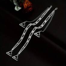 2 piezas Correa de pecho de metal con cristal de moda minimalista, correa de bustier de cristal, cadena para el Body off-shoulder - Plata 2 piezas - Ver 2