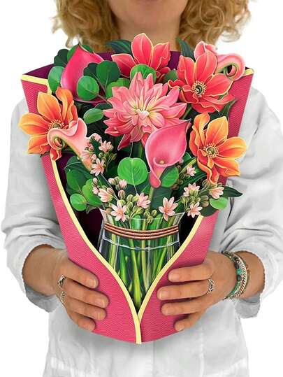 3D Floral Greeting Card, Flower Bouquet Card For Valentine's Day, Mother's Day, Wedding Decoration