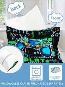 2/3件套儿童家用纺织床上用品酷炫游戏机图案被套套装，涤纶材质，双人床大号数码印花柔软双面被套套装，儿童礼物，青少年男孩女孩房间装饰，四季通用，带拉链 - 彩色 - 查看 5