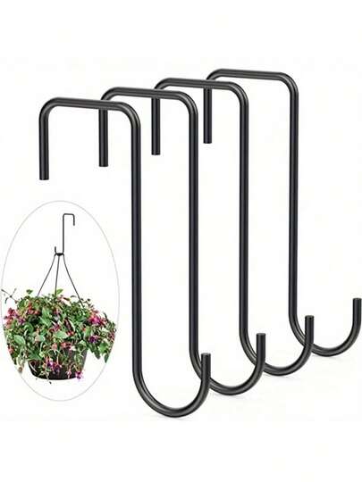 4pcs Stainless Steel Fence Hooks, Indoor/Outdoor Plant Hangers, Bird Feeder, Lantern Hooks