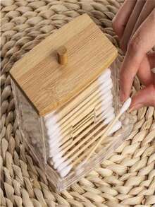 3件装棉签收纳盒，浴室台面收纳盒，10/7盎司棉球/棉签分配器，木质盖式收纳盒，适用于浴室收纳 - B - 查看 6