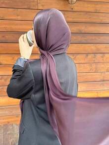 1pc Basic Women Solid Color Shiny Soft Island Silk Headscarf, Suitable For Daily Use And Conservative Dressing Headband Soft Hijab For Abaya Women Veil - 灰色 - 查看 6