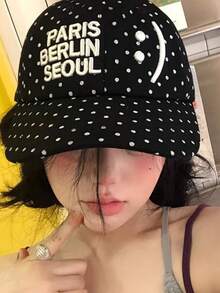 1顶女士时尚休闲黑白波点字母星形刺绣棒球帽 - 复古可拆卸设计，春夏百搭遮阳帽，适合所有脸型 - 黑白款 - 查看 7
