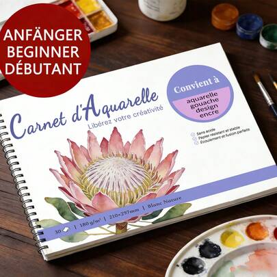 Cuaderno de bocetos de acuarela de 180 g/m² de 30 hojas, tamaño A4/A5, papel de acuarela libre de ácido y resistente al desgarro, con diseño de portada de montaña nevada invernal y arce con escarcha (también disponible: flor de jazmín, flores rosas en floración, flor del emperador y patrones de ondas de agua), alta absorción para una extensión y mezcla de color suave, grosor estable para evitar arrugas, adecuado para acuarela, gouache, tinta, bocetos y técnicas mixtas, suministros de arte ideales para artistas profesionales, entusiastas de la pintura y principiantes