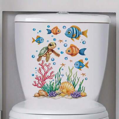 1pc Ocean Series Toilet Sticker, Toilet Lid Decal, Toilet Water Tank Sticker, Wall Sticker, Restroom Renovation Removable Stickers, Self-Adhesive Decal, Aesthetic Home Decoration, Home Essential, Funny Items