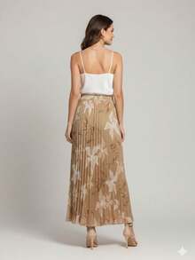 Long Pleated Crepe Skirt With Lining, Ideal For All Occasions. - 米色 - 查看 3