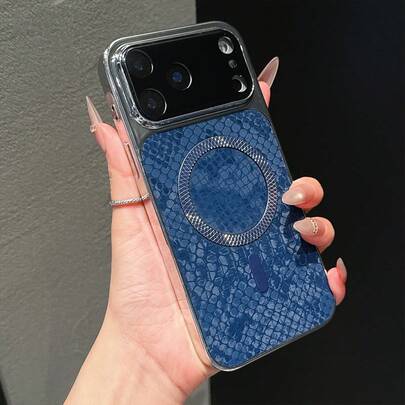 1个蛇皮纹炫彩菠萝图案磁吸镜头盖，时尚全包防震手机保护壳，适用于 11 12 13 14 15 16 17系列，适合作为礼物送给家人、朋友以及各种节日礼物