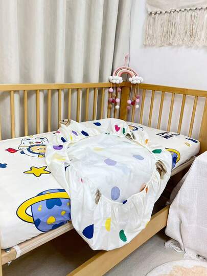 1pc Infant Bed Super Soft Fiber Bedsheet & Mattress Cover, Animal Print, Suitable For Newborns, 4 Seasons, Machine Washable