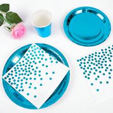 Peacock Blue Disposable Plates, Napkins, Cups - 10 Guest Party Supplies Set, Disposable Paper Plates Suitable For Birthday, Wedding, Theme Party, Family Picnic - Style 3 - View 4