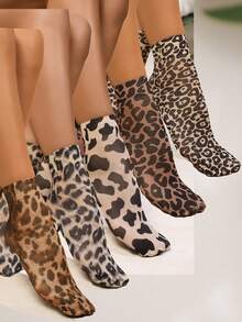 Women's Animal Print Ankle Socks, Leopard Print Women's Calf Socks, Leopard Print Women's Socks, Suitable For Christmas, Halloween, Holiday Atmosphere - Multicolor - View 11