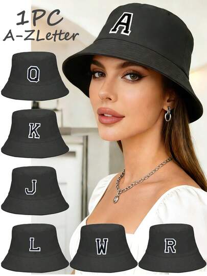 1pc Women Reversible 26 A-Z Fashion Letter Print Bucket Hat, Sun Protection Fishing Cap- Suitable For Daily Casual Outdoor Use, Travel, Party, Gather, Streetwear