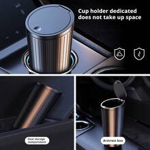 Universal Car Cup Holder Trash Can With Pop-Up Lid ,Premium Round Car Trash Can , With 30 Trash Bags, Fits Cup Holder & Armrest Box, ABS Ergonomic Design For Hands-Free Car, Home & Office Waste Disposal - Slanted Opening - View 10
