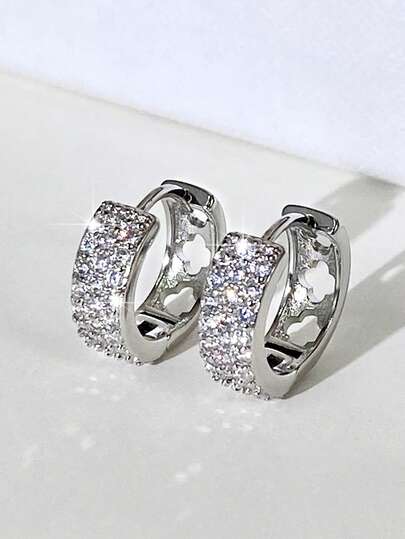 1 Pair Elegant Cubic Zirconia Hoop Earrings For Women For Wedding Engagement Anniversary Party Jewelry Valentine's Day Gift