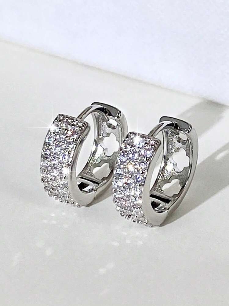 1 Pair Elegant Cubic Zirconia Hoop Earrings For Women For Wedding Engagement Anniversary Party Jewelry Valentine's Day Gift - 1# - View 1