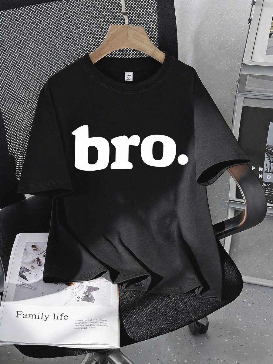 Teens/Kids Personalized Letter T-Shirt, Boys Casual Loose Short Sleeve Tee, Round Neck Tshirt - Perfect Summer Gift, Suitable For School And Outdoor Wear In Spring/Summer - Black - View 1