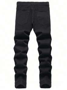 Stretch Denim Jeans, Men's Straight Fit Daily Slim Fit Jeans, Cotton Fabric Slant Pockets, Versatile - Black - View 4