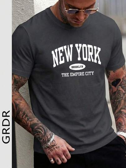  Camiseta de manga corta con estampado simple y lavado retro estilo universitario americano para hombres GRDR, adecuada para el verano, cómoda y transpirable, de moda líder
