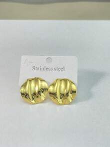 法式复古金箔耳环，轻奢风格不锈钢耳环及黄金首饰，精致百搭，不锈钢防锈首饰，适合日常聚会、婚礼及各种活动。 - 彩色 - 查看 6