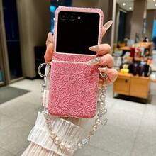 1pc Foldable Lace Side Buckle Phone Case With Lanyard & Wrist Strap, Portable Protective Cover Compatible With Samsung Galaxy Z Flip7, Z FE, Z Flip6, RAZR 50/50 Ultra, RAZR 60/60 Ultra - Multicolor - View 4