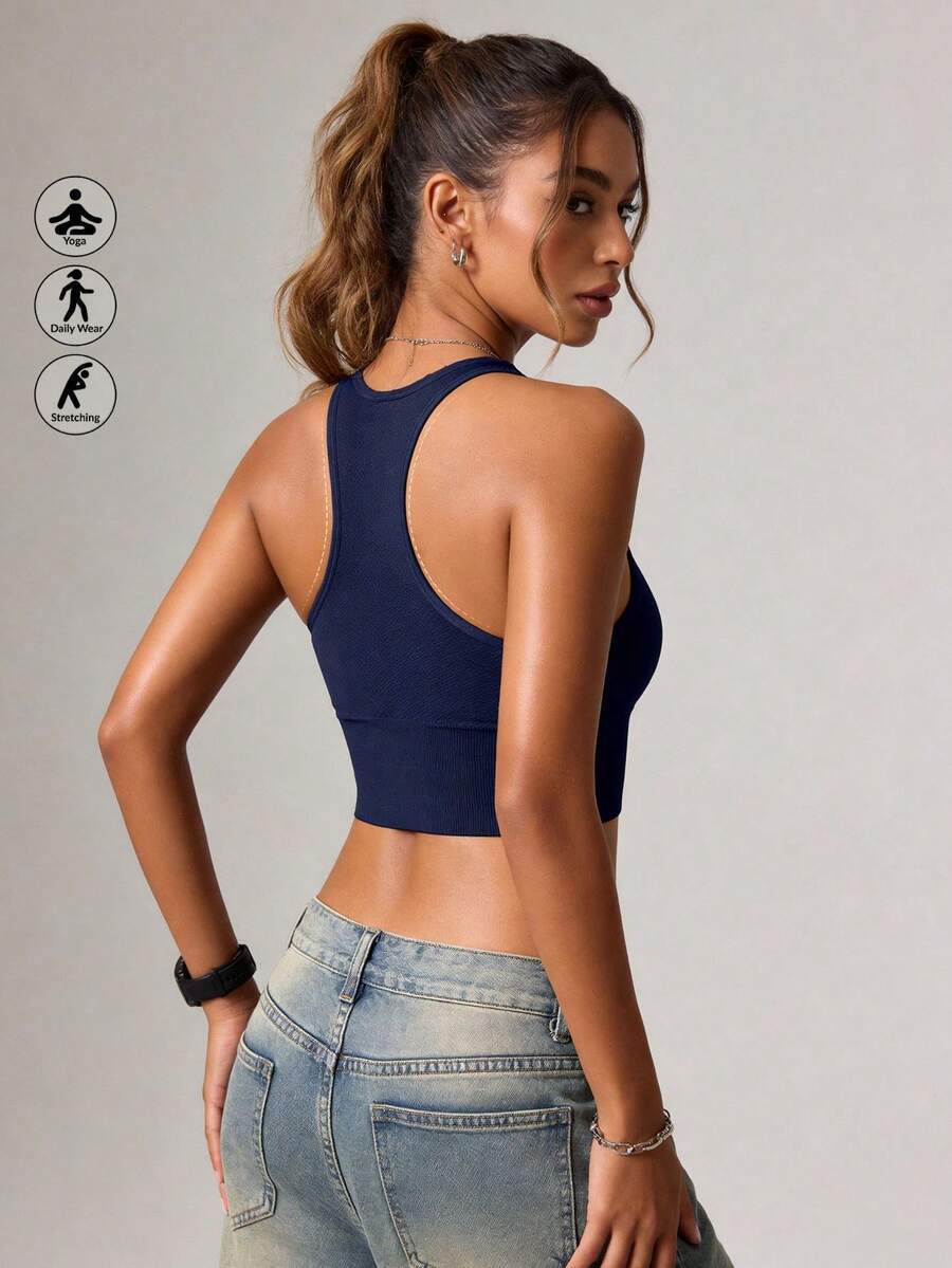 Runway Rest 1pc Women's Sports Bra, Wireless Backless Bra Suitable For Workout And Exercise - Blue - View 1