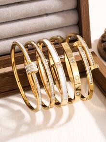 Bộ 5 chiếc vòng tay hình ngôi sao lấp lánh sang trọng, tối giản, chất liệu thép titan cao cấp dành cho nữ. - Vàng - Xem 9
