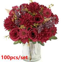 1pc/3pcs Artificial Flower Bouquet, Silk Daisy, Dandelion, Suitable For Wedding, Home, Party Decor, Tabletop Centerpiece - Red - View 9