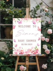 1pc Customized Welcome Sign, Pink Butterfly & Floral Decor, Personalized Birthday Party Decoration Board Prop - Multicolor - View 9