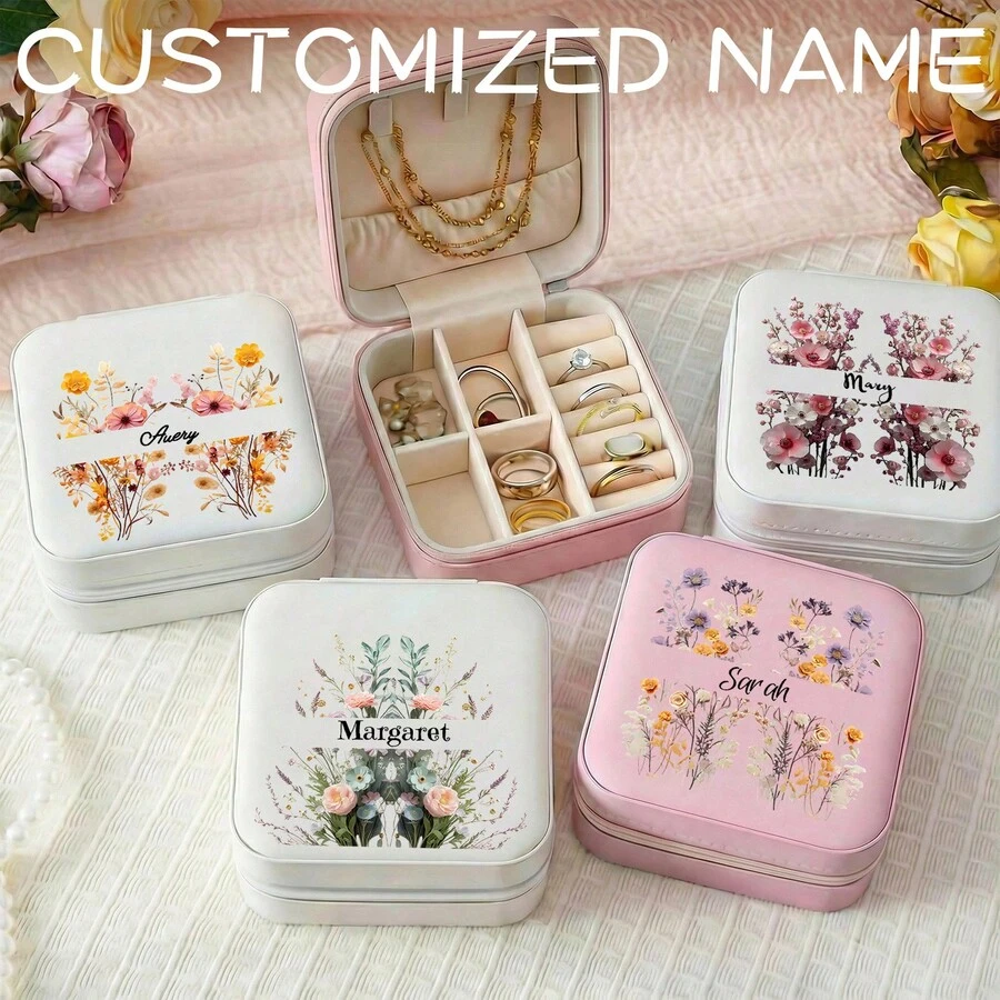 Customizable Personalized Jewelry Box, Can Be Used As Travel Jewelry Box, Bridesmaid Gift, Wedding Favor, Women's Personalized Gift, Engraved Jewelry Box, Birthday Gift