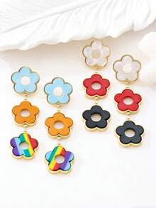 Elegant Tricolor Floral Long Earrings, Versatile - Multicolor - View 1