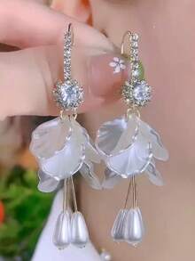 1 par de pendientes largos con diseño de borlas y pétalos, nuevos pendientes de estilo de vacaciones únicos y elegantes para mujeres - Dorado - Ver 7